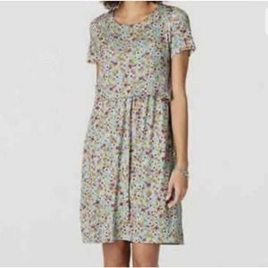 J jill Blue Floral Short Sleeve Pockets Size L BluntintSP Attached Over Top. NWT